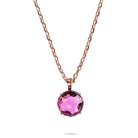 Collana Catena Rolo con Pendente in Prisma Gem Fucsia