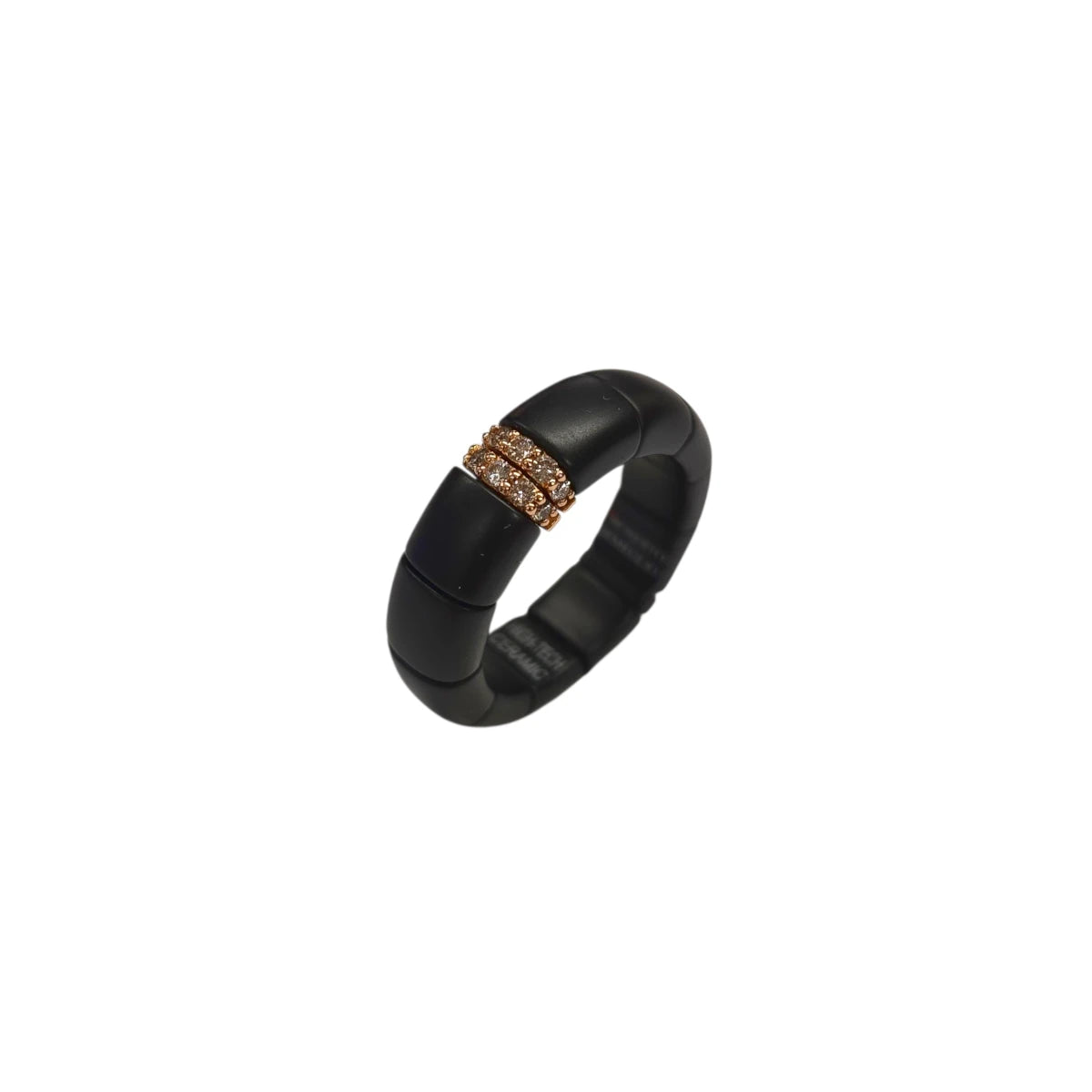 Anello Roberto Demeglio Ceramica Nera e Oro 2 Barrette