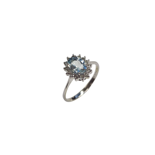 Anello Comete Acquamarina con Contorno
