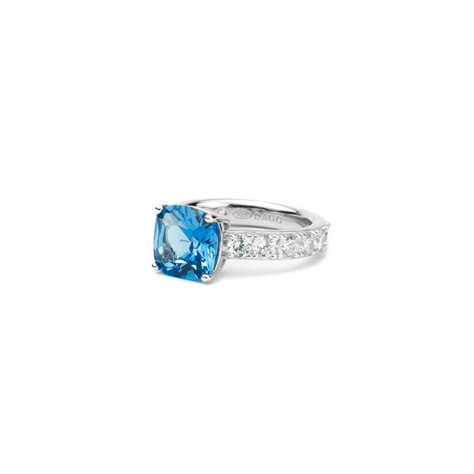 Anello Solitario Cushion Azzurro