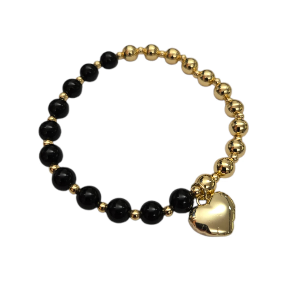 Bracciale Elastico Perline Nere con Cuore