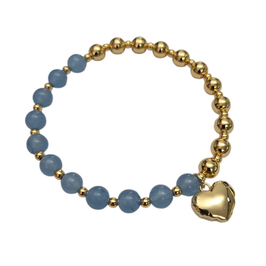 Bracciale Elastico Perline Azzurre con Cuore