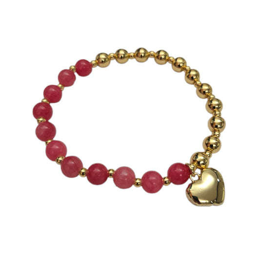 Bracciale Elastico Perline Fucsia con Cuore
