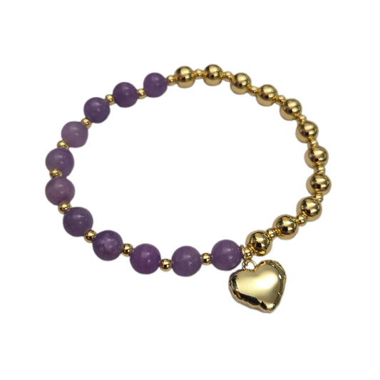 Bracciale Elastico Perline Viola con Cuore