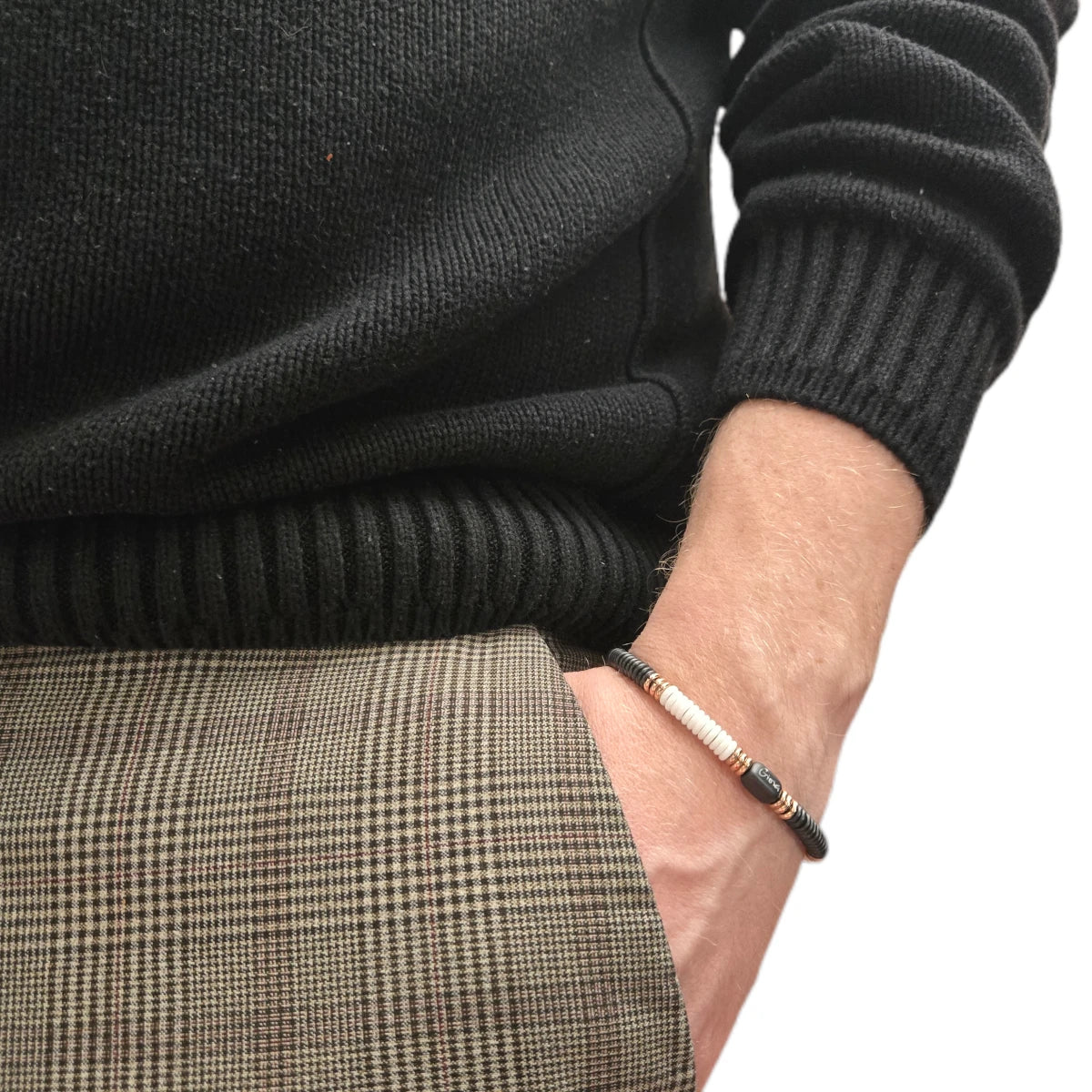 Bracciale Rings Nero Bianco e Dorato Rosa