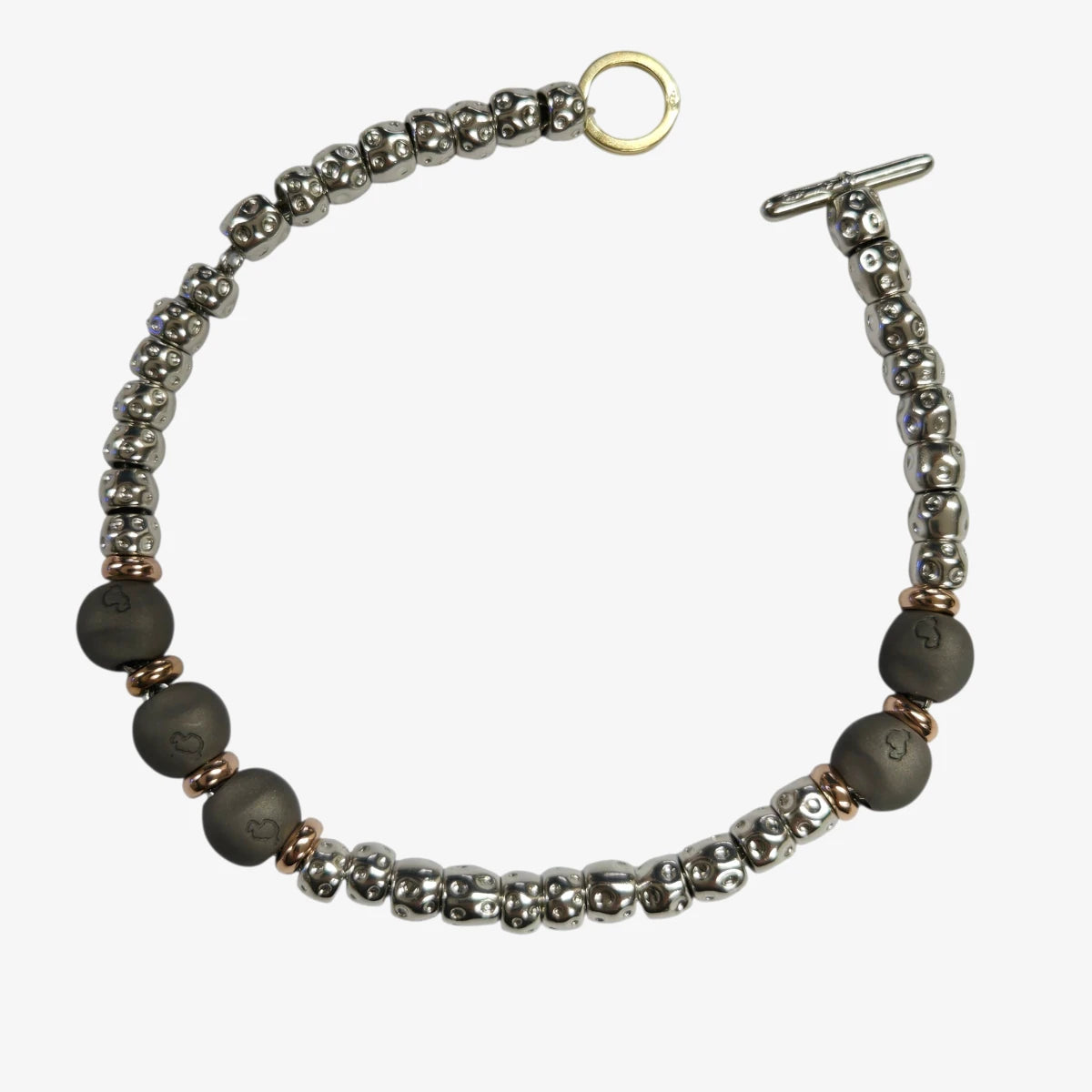 Bracciale Granelli Argento e Pepite Titanio e Rondelle Oro Rosa