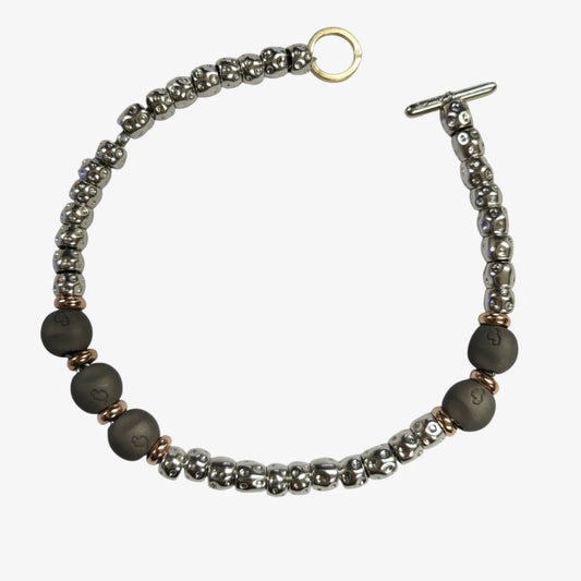 Bracciale Granelli Argento e Pepite Titanio e Rondelle Oro Rosa
