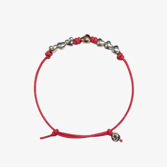 Bracciale Cordino sottile sei Cuori argento e Rosa