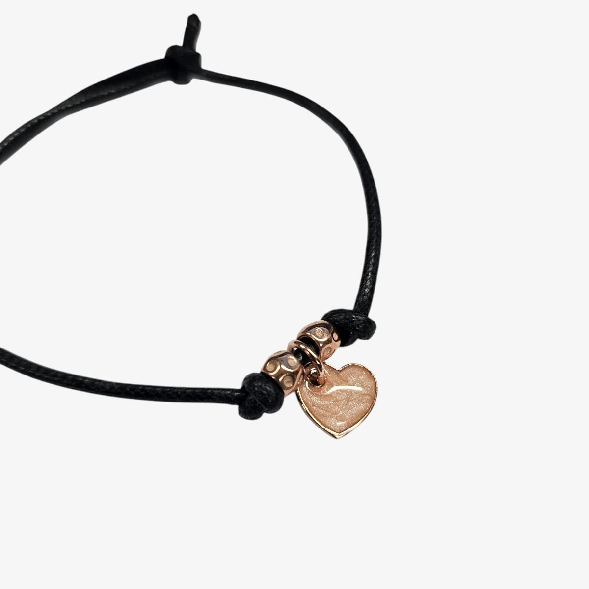 Bracciale Cordino Spesso 2 Granelli Oro Rosa e Charm Cuore