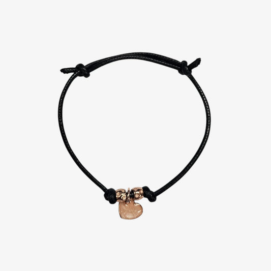 Bracciale Cordino Spesso 2 Granelli Oro Rosa e Charm Cuore
