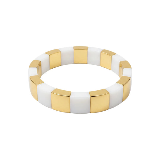Bracciale Domino Quadrato Oro Giallo e Bianco