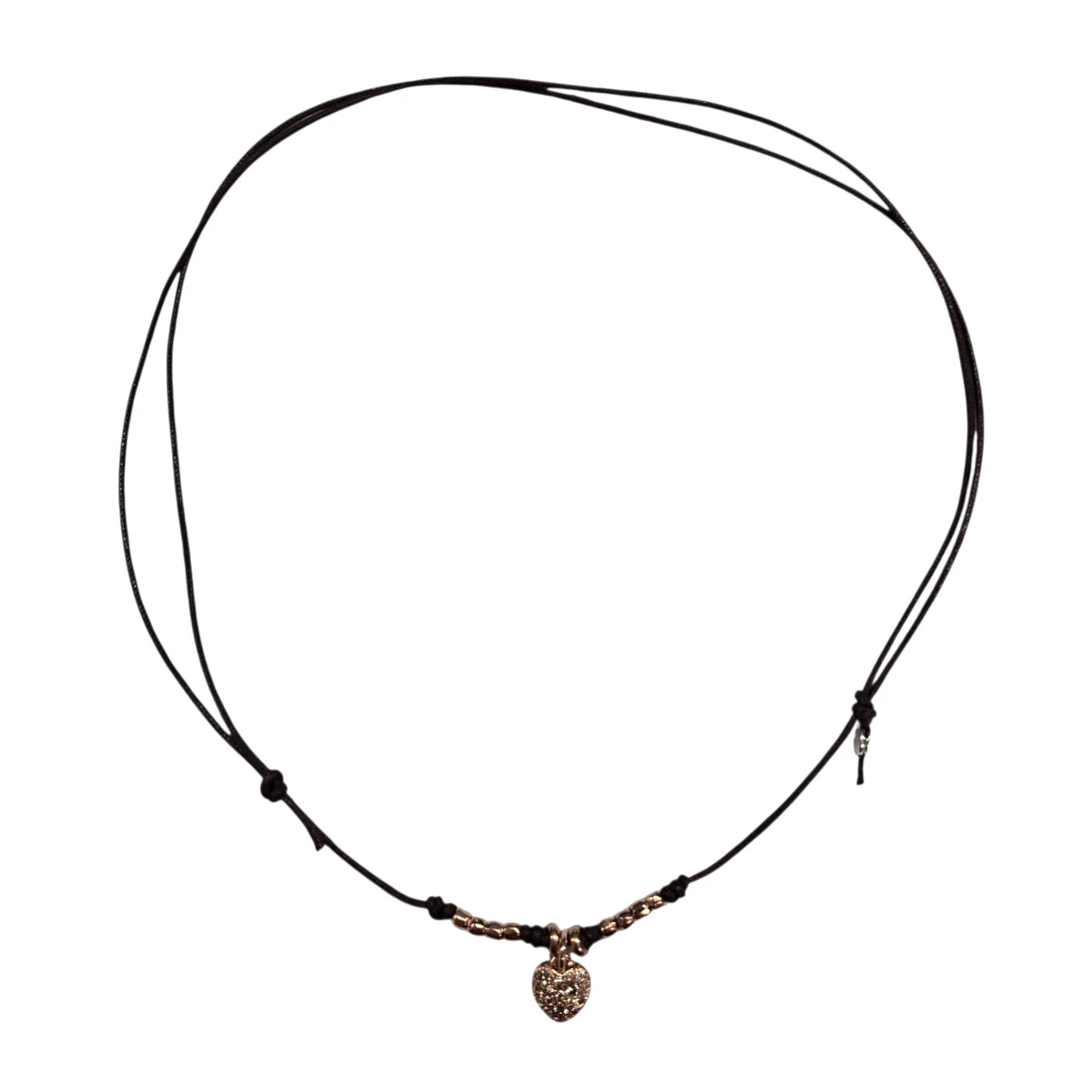 Collana DoDo Cordino mini granelli oro rosa e cuore diamanti brown