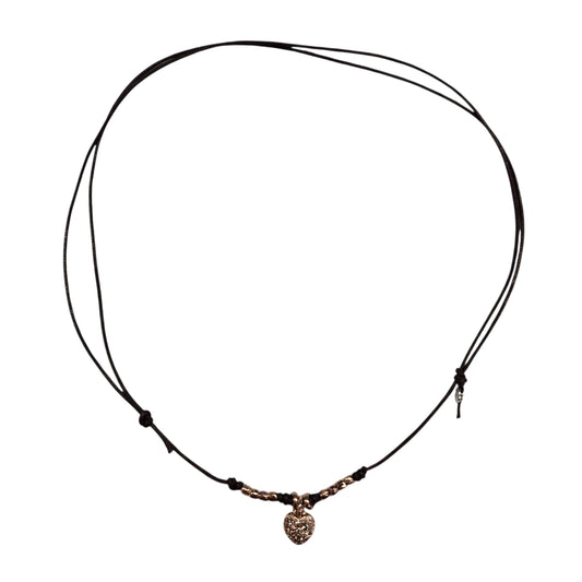 Collana DoDo Cordino mini granelli oro rosa e cuore diamanti brown