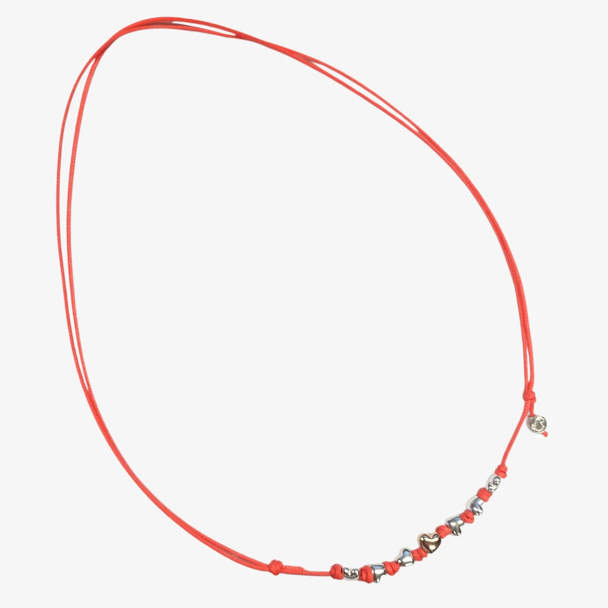 Collana Cordino sottile sei Cuori argento e un cuore rosa