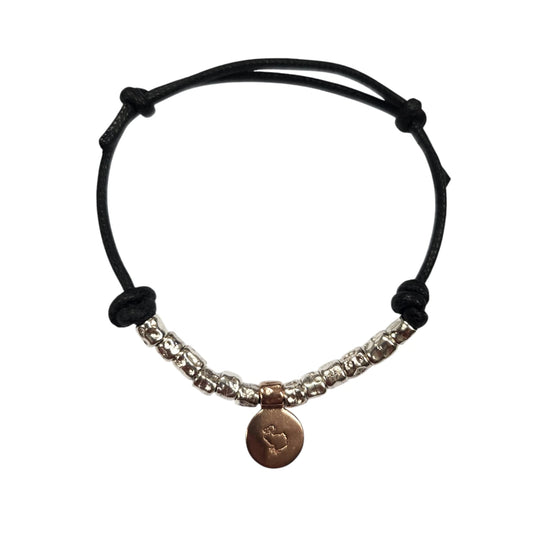 Bracciale 12 granelli e piastrina oro rosa