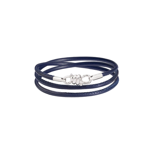 bracciale nodo argento & cordino in pelle blu