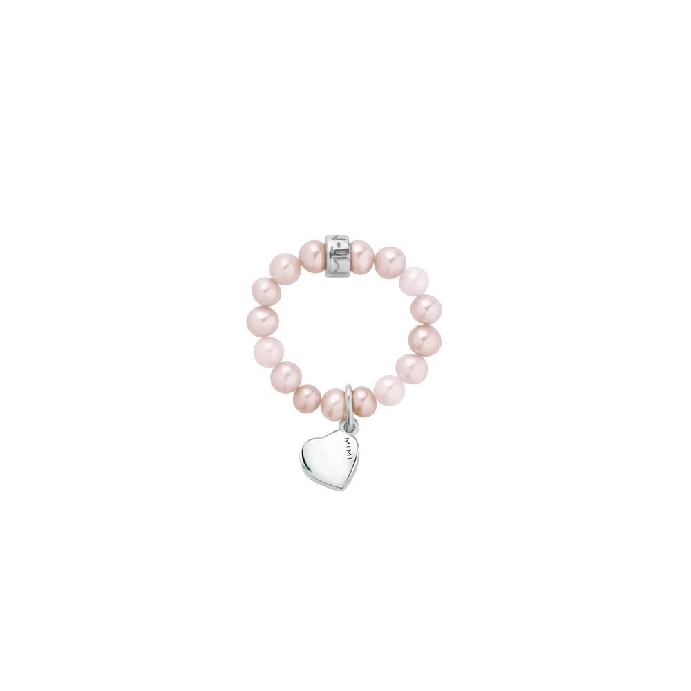 Anello Elastica con perle viola e charm cuore