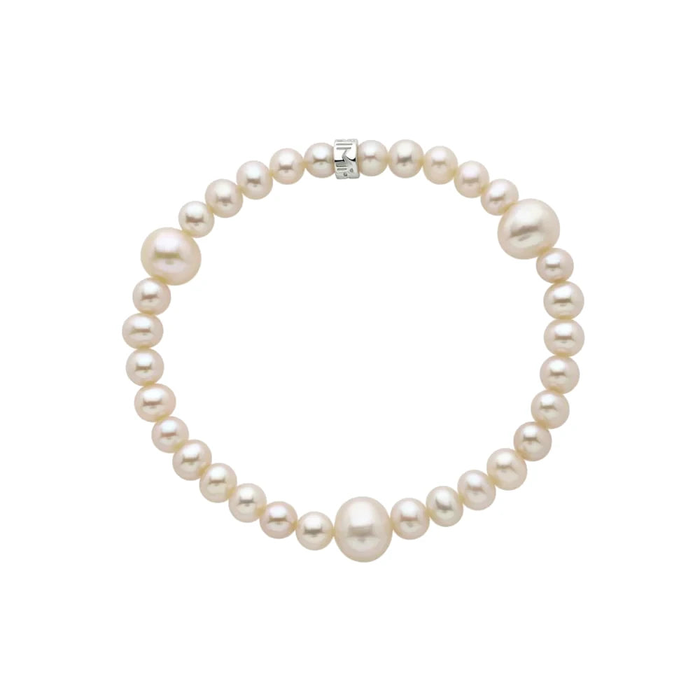 Bracciale Elastica con Perle Bianche di Diverse Dimensioni