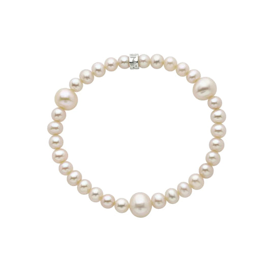 Bracciale Elastica con Perle Bianche di Diverse Dimensioni