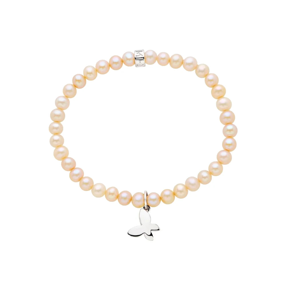 Bracciale Elastica con Perle Rosa e Charm Farfalla