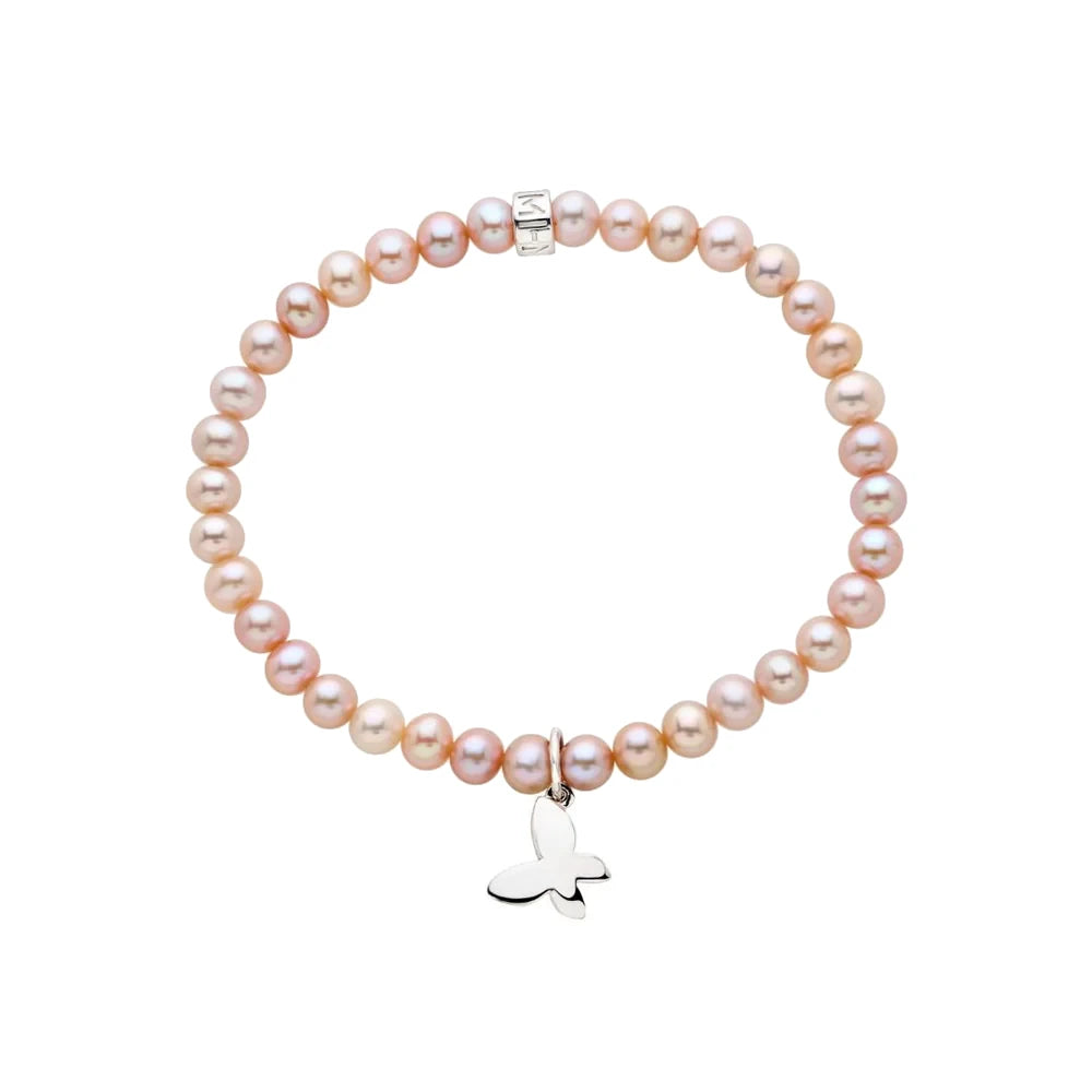Bracciale Elastica con Perle Viola e Charm Farfalla