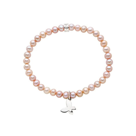 Bracciale Elastica con Perle Viola e Charm Farfalla