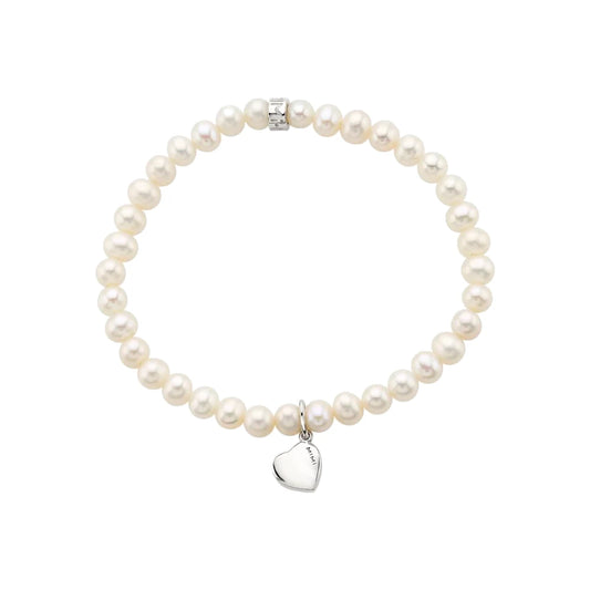 Bracciale Elastica con Perle Bianche e Charm Cuore