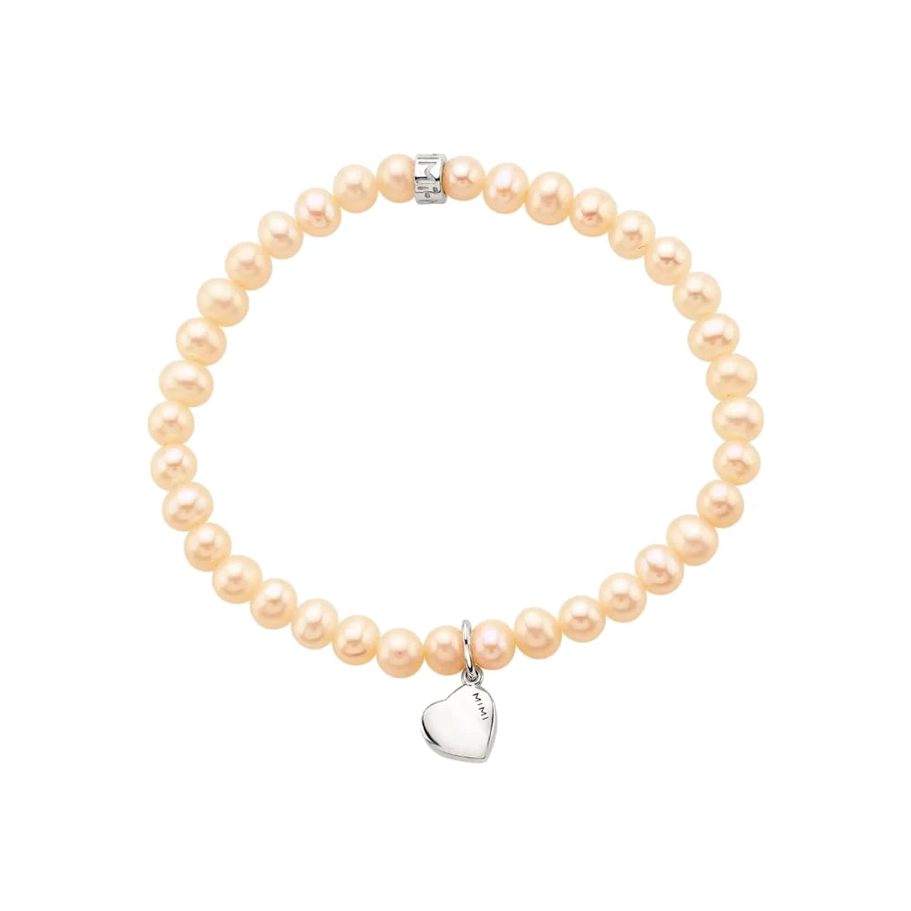 Bracciale Elastica con Perle Rosa e Charm Cuore