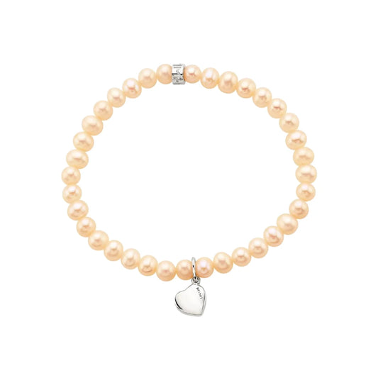 Bracciale Elastica con Perle Rosa e Charm Cuore