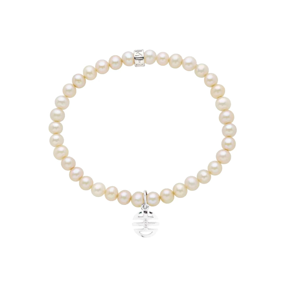 Bracciale Elastica con Perle Bianche e Charm Ognibene