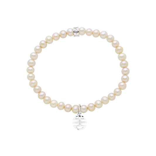 Bracciale Elastica con Perle Bianche e Charm Ognibene